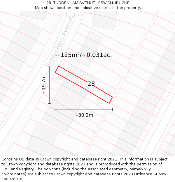 28, TUDDENHAM AVENUE, IPSWICH, IP4 2HE: Plot and title map
