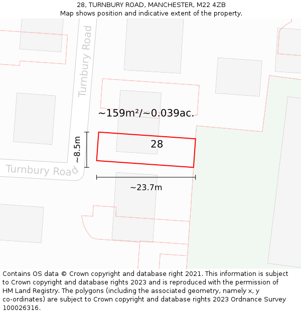 28, TURNBURY ROAD, MANCHESTER, M22 4ZB: Plot and title map