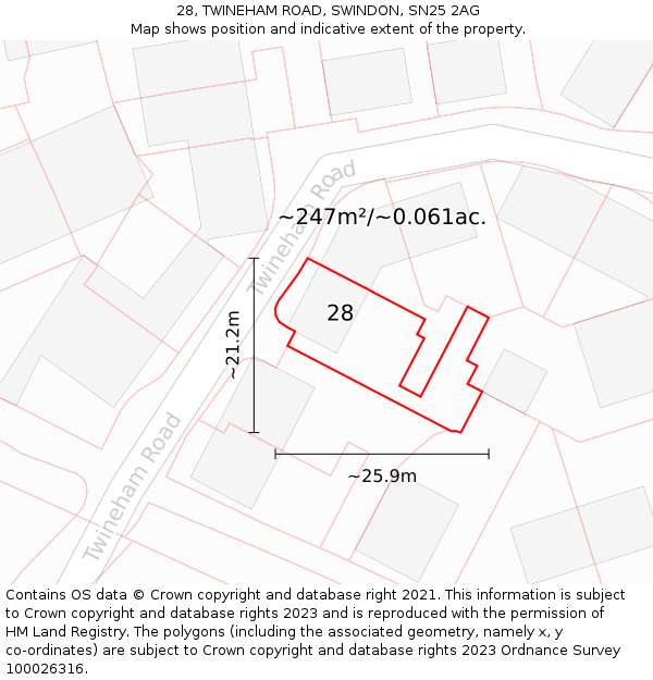 28, TWINEHAM ROAD, SWINDON, SN25 2AG: Plot and title map