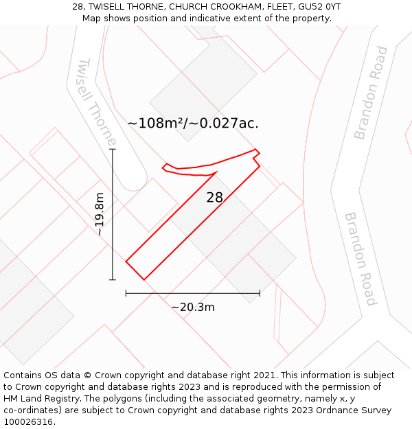 28, TWISELL THORNE, CHURCH CROOKHAM, FLEET, GU52 0YT: Plot and title map