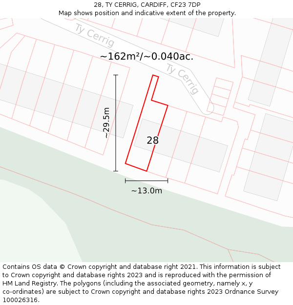 28, TY CERRIG, CARDIFF, CF23 7DP: Plot and title map
