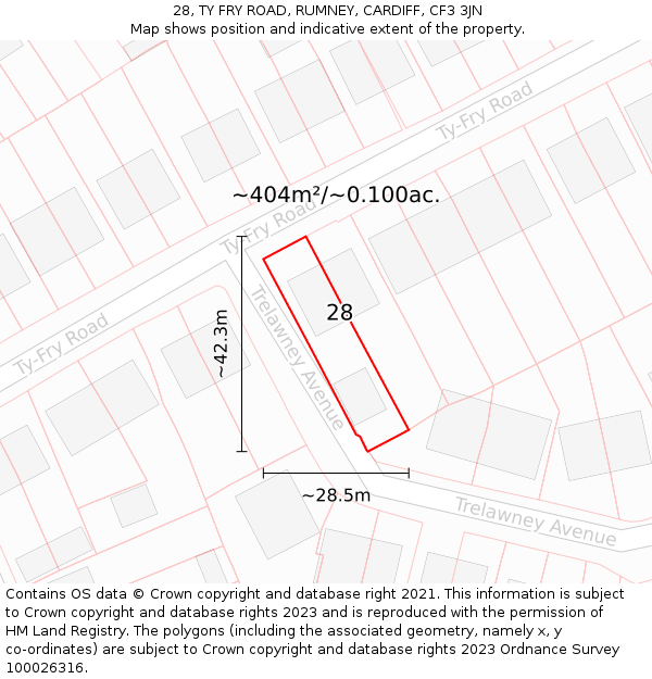 28, TY FRY ROAD, RUMNEY, CARDIFF, CF3 3JN: Plot and title map