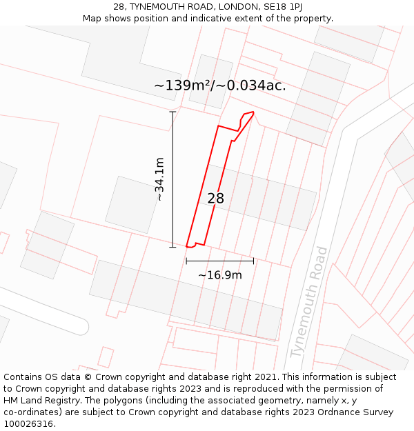 28, TYNEMOUTH ROAD, LONDON, SE18 1PJ: Plot and title map