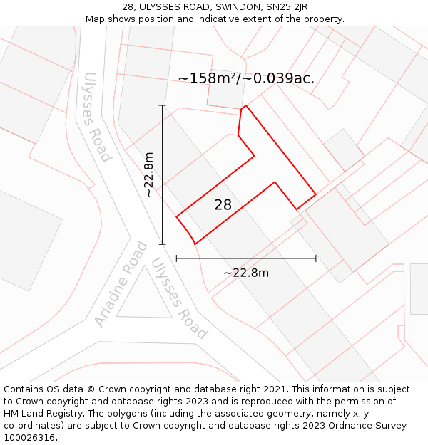 28, ULYSSES ROAD, SWINDON, SN25 2JR: Plot and title map
