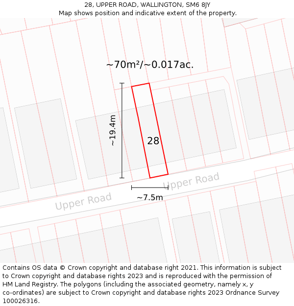 28, UPPER ROAD, WALLINGTON, SM6 8JY: Plot and title map