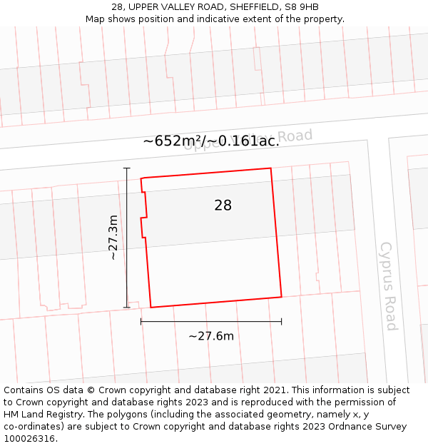28, UPPER VALLEY ROAD, SHEFFIELD, S8 9HB: Plot and title map