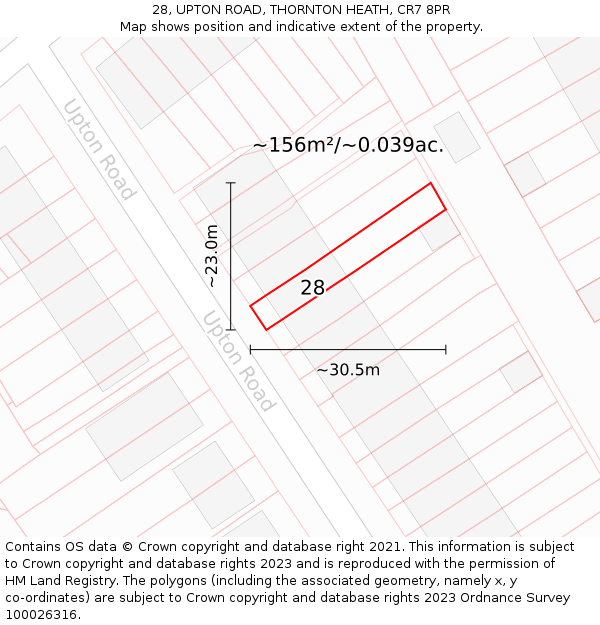 28, UPTON ROAD, THORNTON HEATH, CR7 8PR: Plot and title map