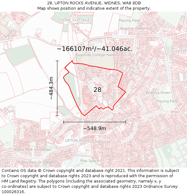 28, UPTON ROCKS AVENUE, WIDNES, WA8 9DB: Plot and title map