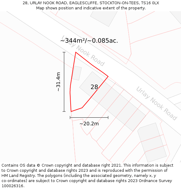 28, URLAY NOOK ROAD, EAGLESCLIFFE, STOCKTON-ON-TEES, TS16 0LX: Plot and title map
