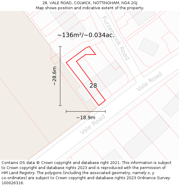 28, VALE ROAD, COLWICK, NOTTINGHAM, NG4 2GJ: Plot and title map