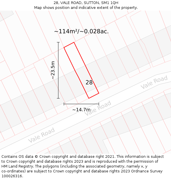 28, VALE ROAD, SUTTON, SM1 1QH: Plot and title map