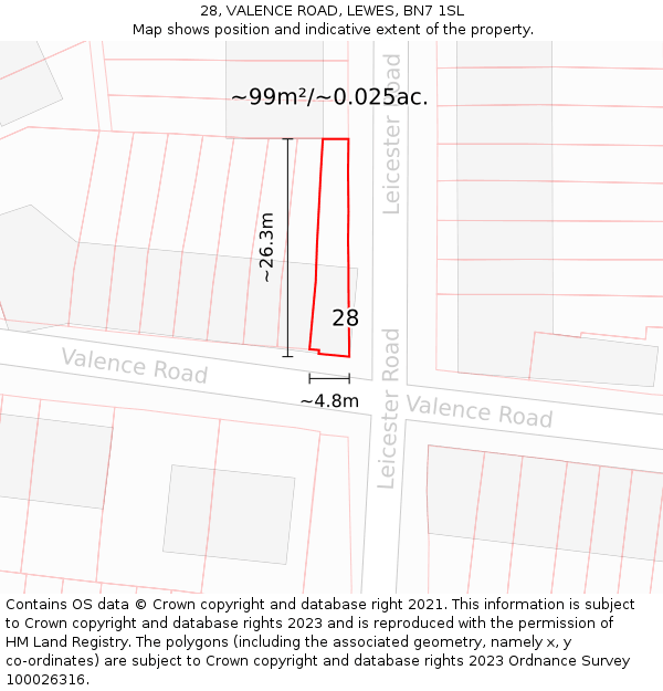 28, VALENCE ROAD, LEWES, BN7 1SL: Plot and title map