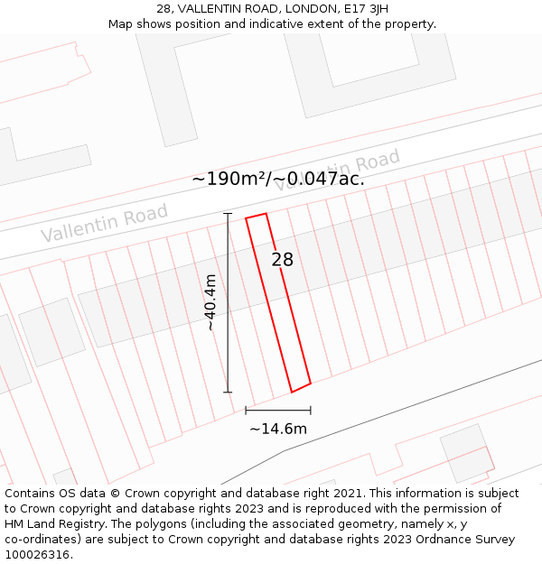 28, VALLENTIN ROAD, LONDON, E17 3JH: Plot and title map