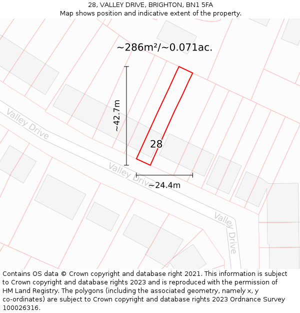 28, VALLEY DRIVE, BRIGHTON, BN1 5FA: Plot and title map