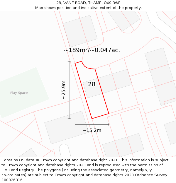 28, VANE ROAD, THAME, OX9 3WF: Plot and title map