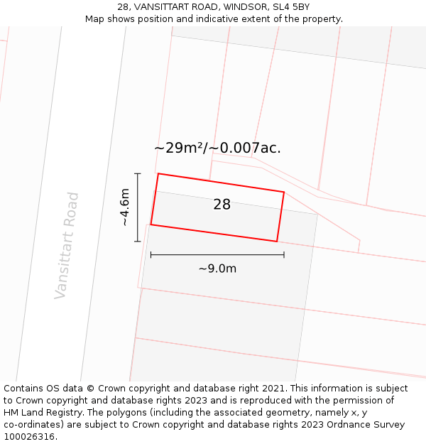 28, VANSITTART ROAD, WINDSOR, SL4 5BY: Plot and title map