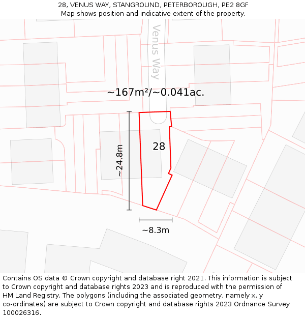 28, VENUS WAY, STANGROUND, PETERBOROUGH, PE2 8GF: Plot and title map