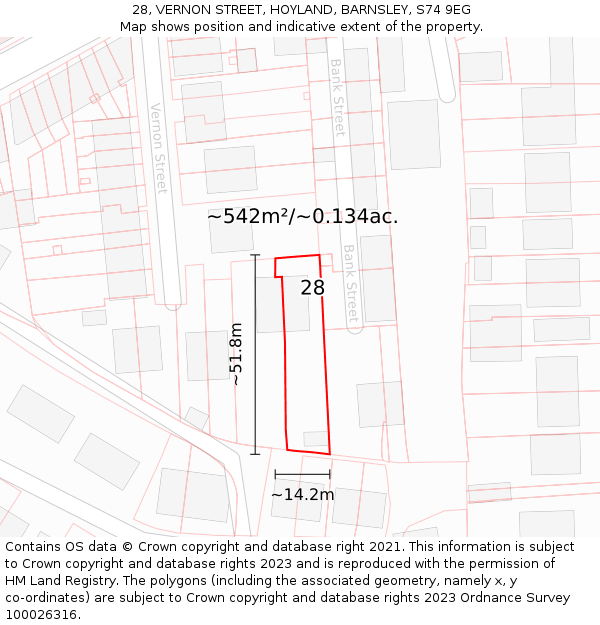 28, VERNON STREET, HOYLAND, BARNSLEY, S74 9EG: Plot and title map