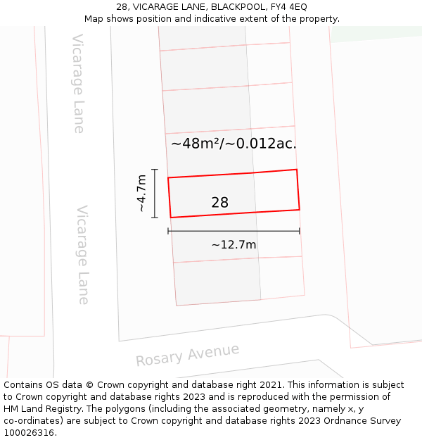 28, VICARAGE LANE, BLACKPOOL, FY4 4EQ: Plot and title map