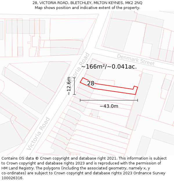 28, VICTORIA ROAD, BLETCHLEY, MILTON KEYNES, MK2 2NQ: Plot and title map