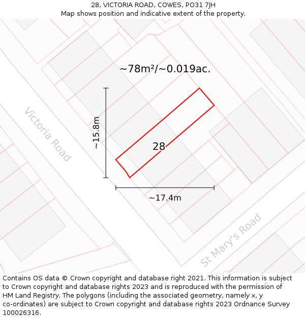 28, VICTORIA ROAD, COWES, PO31 7JH: Plot and title map