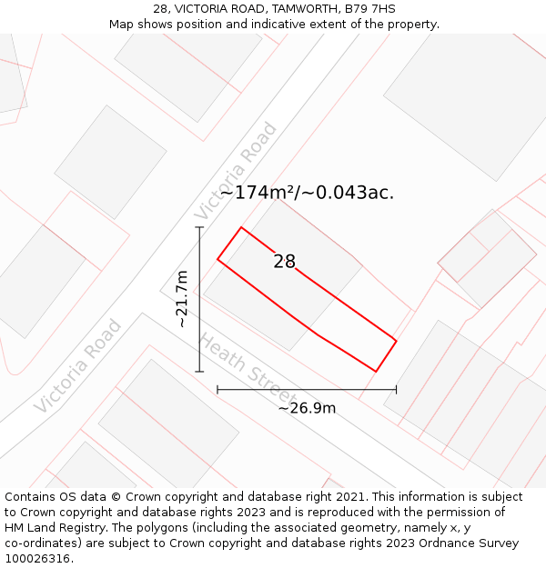 28, VICTORIA ROAD, TAMWORTH, B79 7HS: Plot and title map