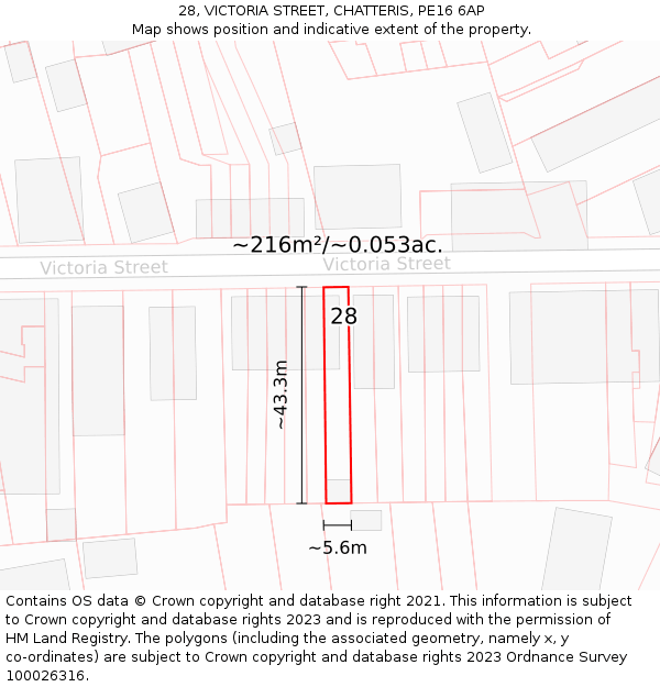 28, VICTORIA STREET, CHATTERIS, PE16 6AP: Plot and title map