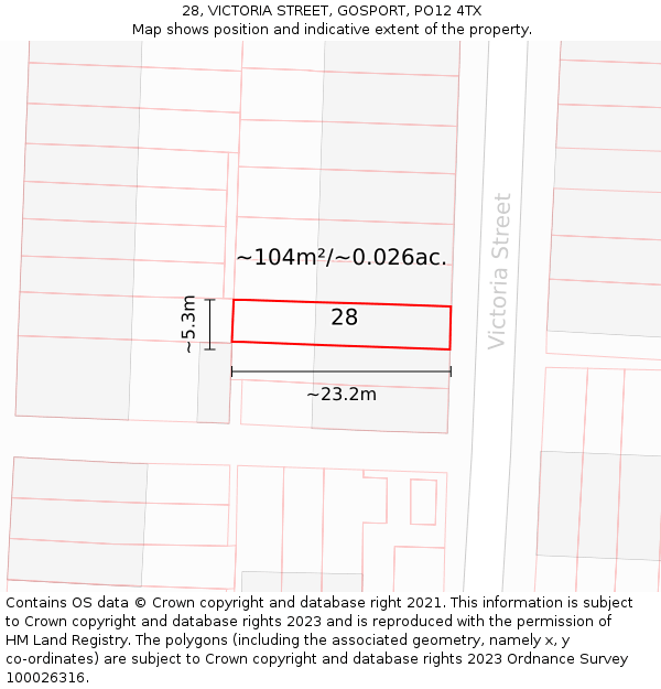 28, VICTORIA STREET, GOSPORT, PO12 4TX: Plot and title map