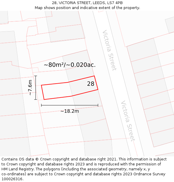 28, VICTORIA STREET, LEEDS, LS7 4PB: Plot and title map