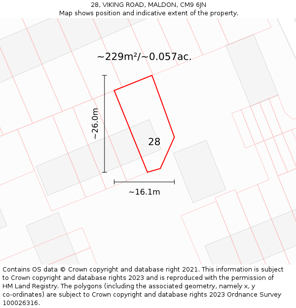 28, VIKING ROAD, MALDON, CM9 6JN: Plot and title map
