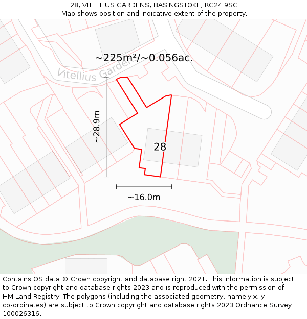 28, VITELLIUS GARDENS, BASINGSTOKE, RG24 9SG: Plot and title map