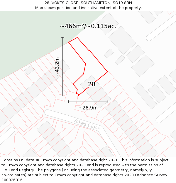 28, VOKES CLOSE, SOUTHAMPTON, SO19 8BN: Plot and title map