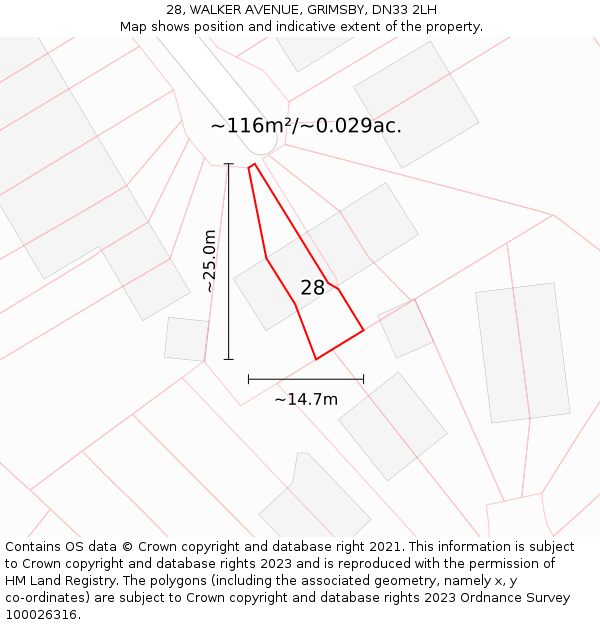 28, WALKER AVENUE, GRIMSBY, DN33 2LH: Plot and title map