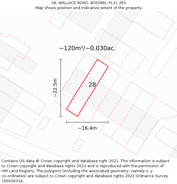 28, WALLACE ROAD, BODMIN, PL31 2EX: Plot and title map