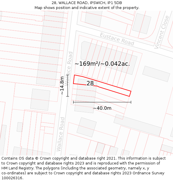 28, WALLACE ROAD, IPSWICH, IP1 5DB: Plot and title map