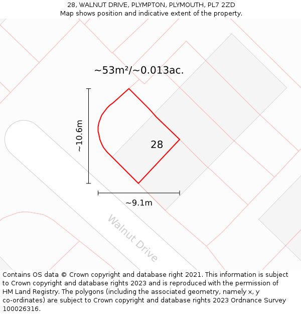 28, WALNUT DRIVE, PLYMPTON, PLYMOUTH, PL7 2ZD: Plot and title map