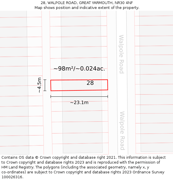 28, WALPOLE ROAD, GREAT YARMOUTH, NR30 4NF: Plot and title map