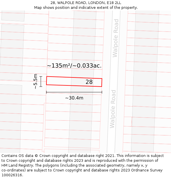 28, WALPOLE ROAD, LONDON, E18 2LL: Plot and title map