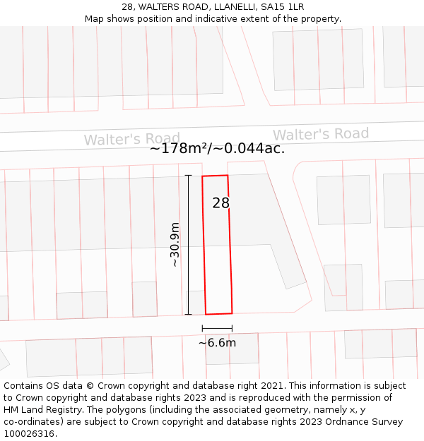 28, WALTERS ROAD, LLANELLI, SA15 1LR: Plot and title map