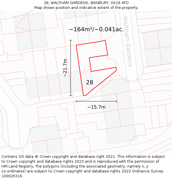 28, WALTHAM GARDENS, BANBURY, OX16 4FD: Plot and title map