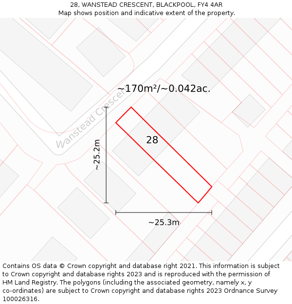 28, WANSTEAD CRESCENT, BLACKPOOL, FY4 4AR: Plot and title map