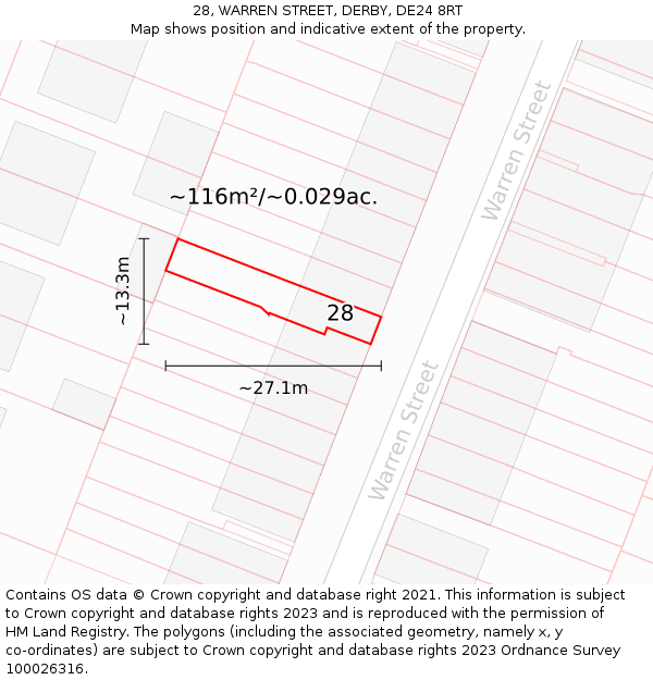 28, WARREN STREET, DERBY, DE24 8RT: Plot and title map