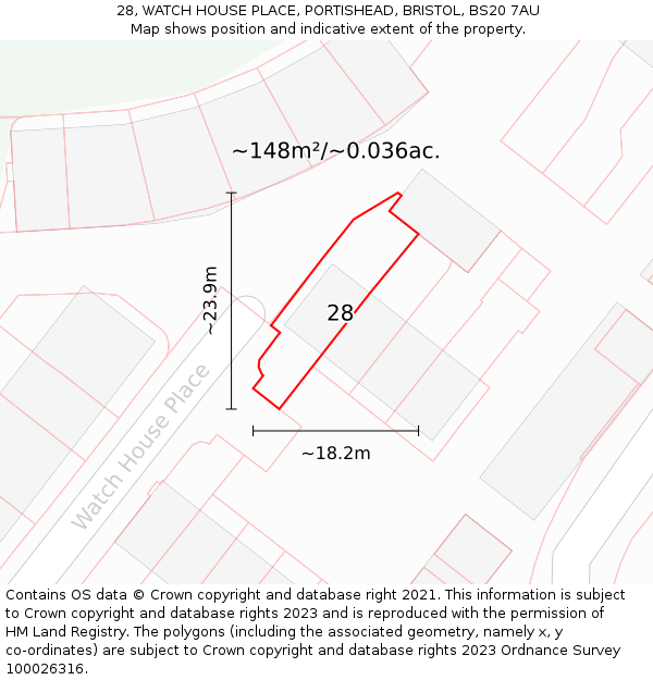 28, WATCH HOUSE PLACE, PORTISHEAD, BRISTOL, BS20 7AU: Plot and title map