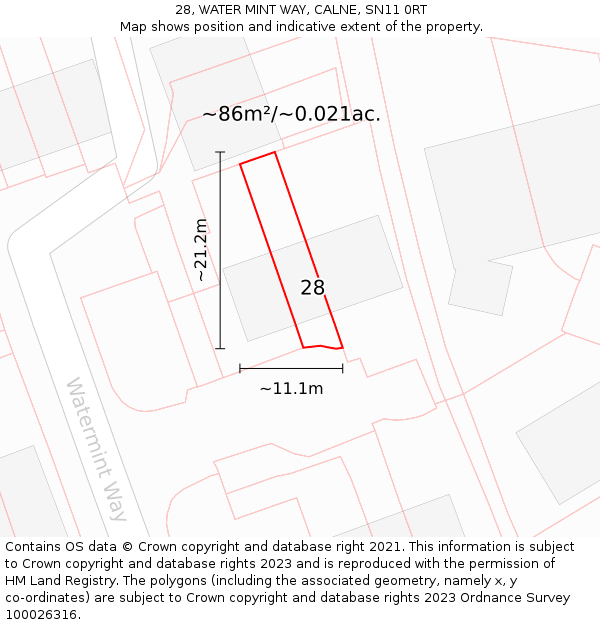28, WATER MINT WAY, CALNE, SN11 0RT: Plot and title map