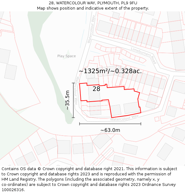 28, WATERCOLOUR WAY, PLYMOUTH, PL9 9FU: Plot and title map