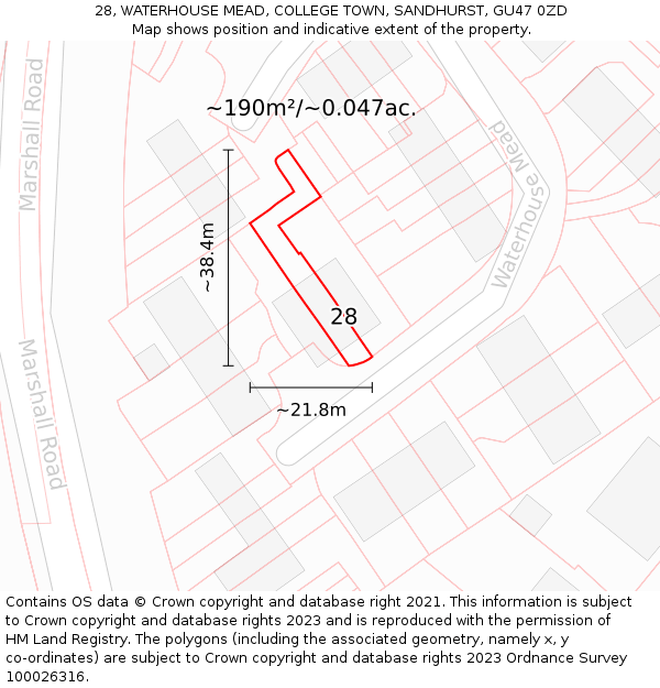 28, WATERHOUSE MEAD, COLLEGE TOWN, SANDHURST, GU47 0ZD: Plot and title map
