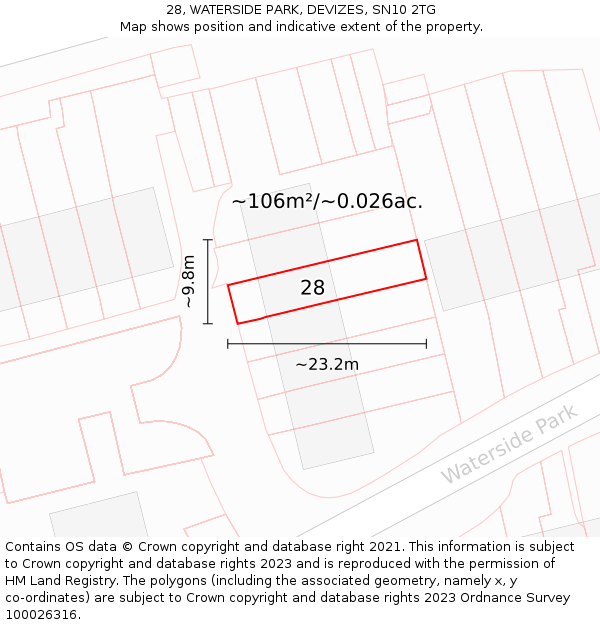 28, WATERSIDE PARK, DEVIZES, SN10 2TG: Plot and title map
