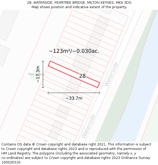 28, WATERSIDE, PEARTREE BRIDGE, MILTON KEYNES, MK6 3DG: Plot and title map
