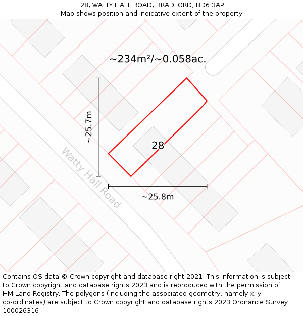 28, WATTY HALL ROAD, BRADFORD, BD6 3AP: Plot and title map