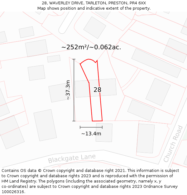 28, WAVERLEY DRIVE, TARLETON, PRESTON, PR4 6XX: Plot and title map